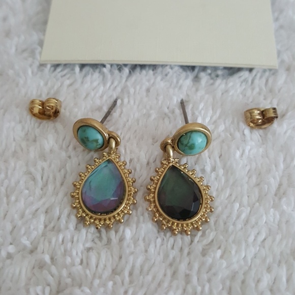 New Lucky Brand Turquoise/Mother of Pearl Earrings - Picture 3 of 6